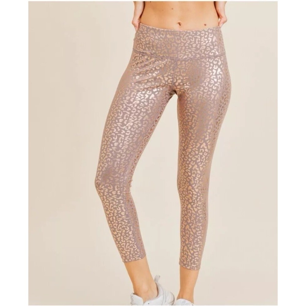 Kimberly C Leggings Womens Size XL Metallic Rose Gold Leopard Print High Waisted
